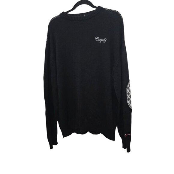 VTG Coogi Men's XXL Y2k 90s Black Crewneck Sweater Embroidered Patterned Elbow P - Picture 1 of 9